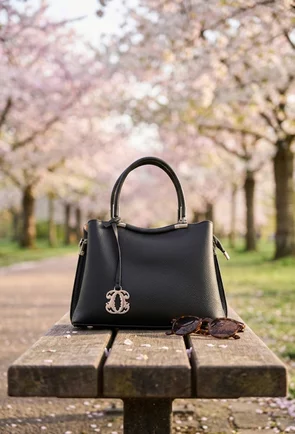 Poseta dama neagra din piele texturata