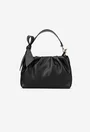 Poseta dama neagra din piele texturata cu ornament funda