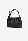 Poseta dama neagra din piele texturata cu ornament funda