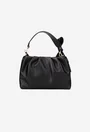 Poseta dama neagra din piele texturata cu ornament funda