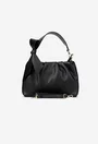 Poseta dama neagra din piele texturata cu ornament funda