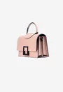 Poseta dama roz pudra din piele naturala cu detaliu negru