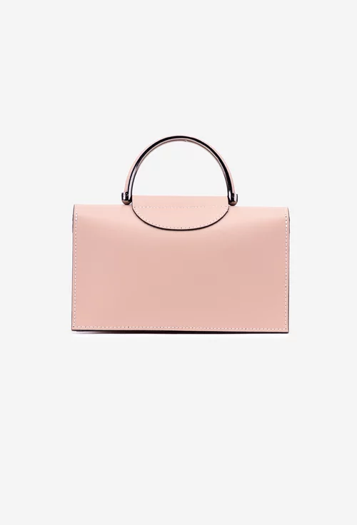 Poseta dama roz pudra din piele naturala cu detaliu negru