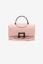 Poseta dama roz pudra din piele naturala cu detaliu negru