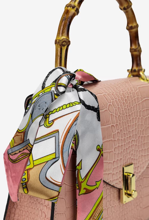 Poseta dama roz pudra din piele naturala cu ornament
