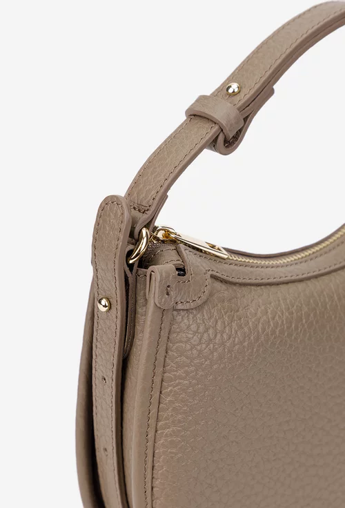 Poseta dama taupe din piele cu bareta reglabila