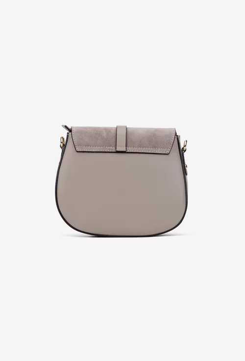 Poseta dama taupe din piele cu clapeta din piele intoarsa