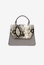 Poseta dama taupe din piele naturala cu imprimeu snake print