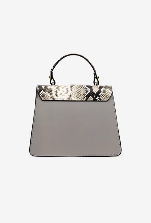 Poseta dama taupe din piele naturala cu imprimeu snake print