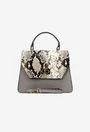 Poseta dama taupe din piele naturala cu imprimeu snake print