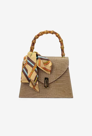 Poseta dama taupe din piele naturala cu ornament