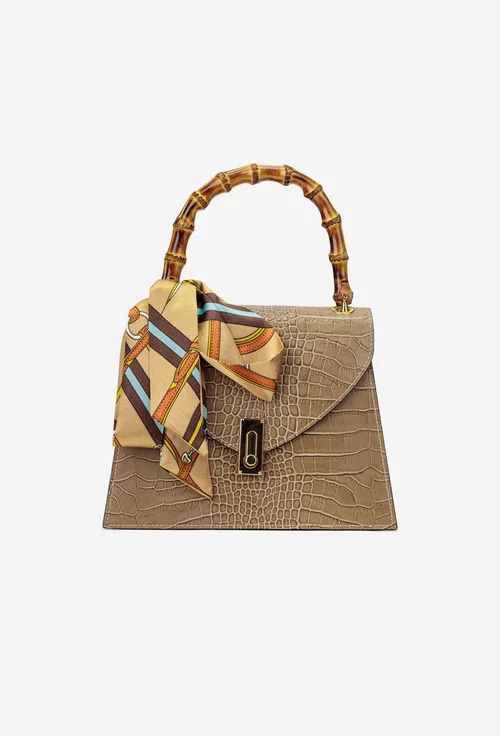 Poseta dama taupe din piele naturala cu ornament