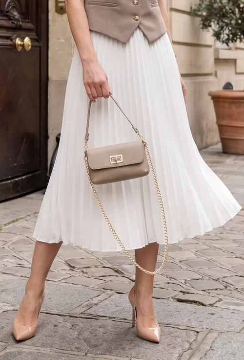 Poseta dama taupe din piele texturata