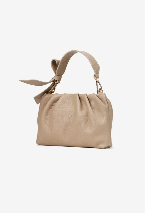 Poseta dama taupe din piele texturata cu ornament funda picture - 2