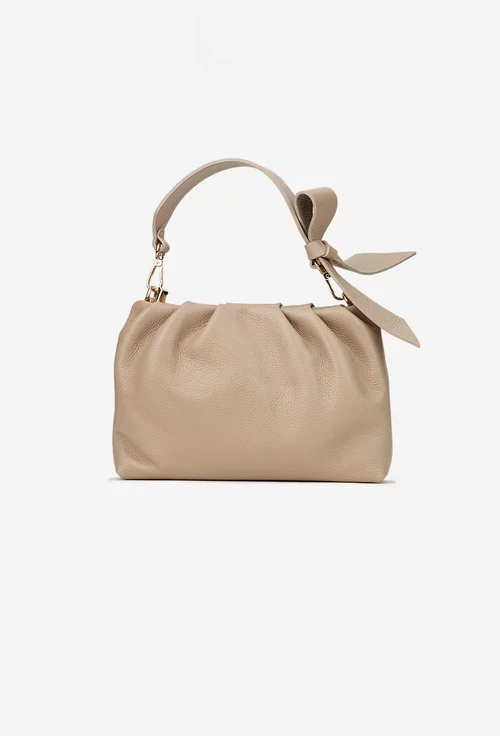 Poseta dama taupe din piele texturata cu ornament funda picture - 3