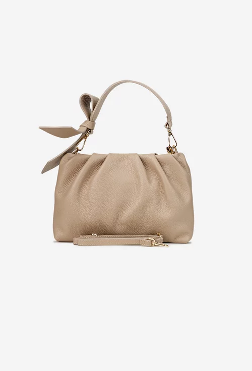Poseta dama taupe din piele texturata cu ornament funda picture - 4