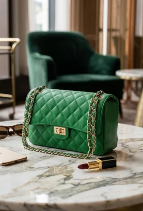 Poseta dama verde din piele naturala cu aspect matlasat Missy