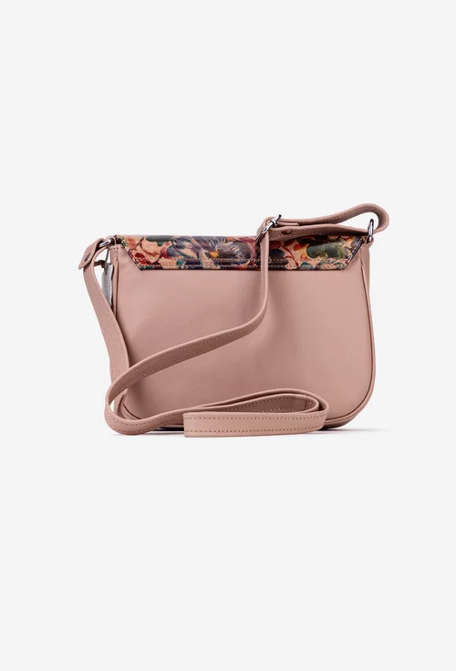 Poseta taupe din piele naturala cu imprimeu floral