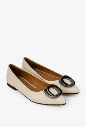 Balerini dama bej din piele naturala cu ornament 38