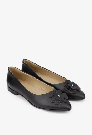 Balerini dama NUR din piele naturala neagra cu floare