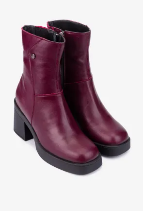 Botine dama bordo din piele naturala