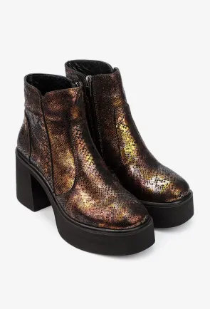 Botine dama deosebite din piele cu model snake print