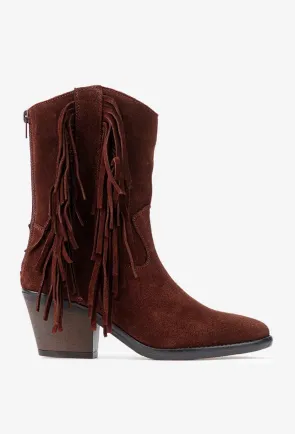 Botine dama din piele intoarsa maro stil ciocate