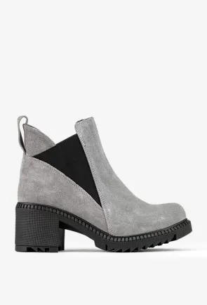 Botine dama gri din piele intoarsa