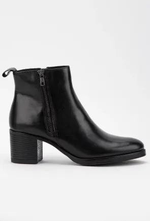 Botine dama negre din piele cu toc si fermoare laterale