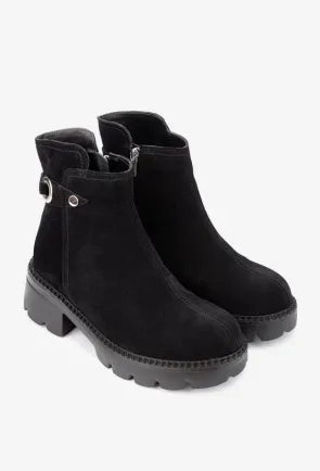 Botine dama negre din piele intoarsa