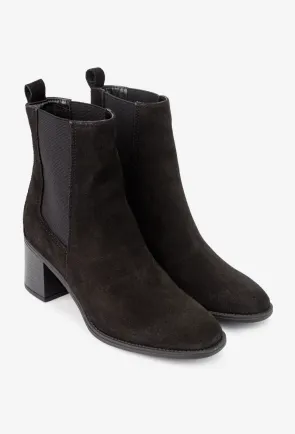 Botine dama negre din piele intoarsa cu elastic