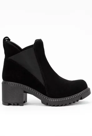 Botine dama negre din piele intoarsa cu elastic in laterale