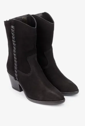 Botine dama negre din piele intoarsa cu fermoar la spate