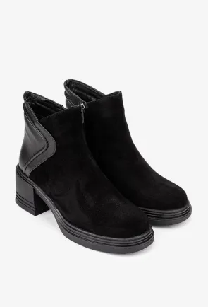 Botine dama negre din piele intoarsa si box