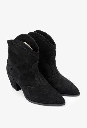 Botine dama negre din piele intoarsa stil cowboy 36