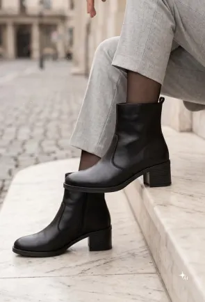 Botine dama negre din piele naturala