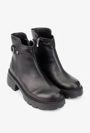 Botine dama negre din piele naturala