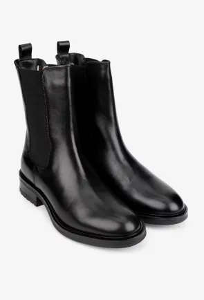 Botine dama negre din piele naturala cu elastic in laterale