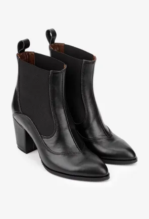 Botine dama negre din piele naturala cu elastic in laterale 35
