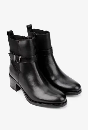 Botine dama negre din piele naturala cu fermoar si elastic