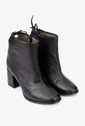 Botine dama negre din piele texturata