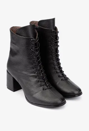 Botine dama negre din piele texturata