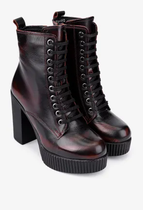 Botine dama NUR bordo din piele naturala cu toc inalt