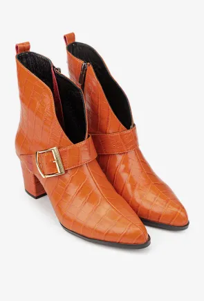 Botine dama NUR din piele naturala portocalie