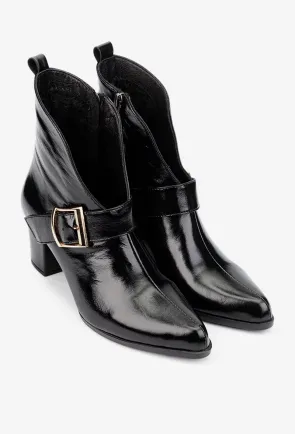 Botine dama NUR din piele neagra lacuita