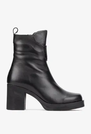 Botine dama NUR negre din piele naturala