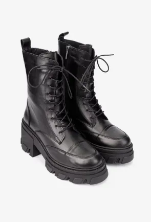 Botine dama NUR negre din piele naturala