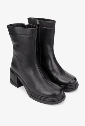 Botine dama NUR negre din piele naturala cu fermoar