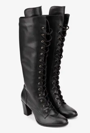 Cizme dama din piele naturala neagra cu toc