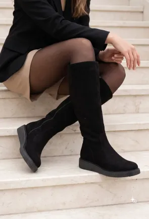 Cizme dama negre din piele intoarsa